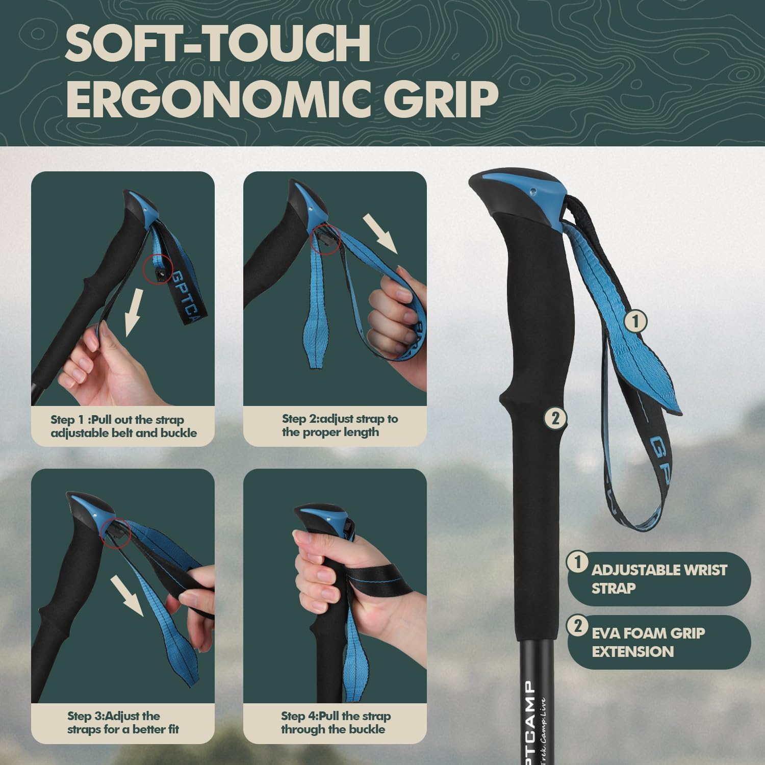 Aluminum Collapsible Trekking Poles with EVA Grips | Adjustable Hiking Poles, Ultralight Travel,Quick Locks