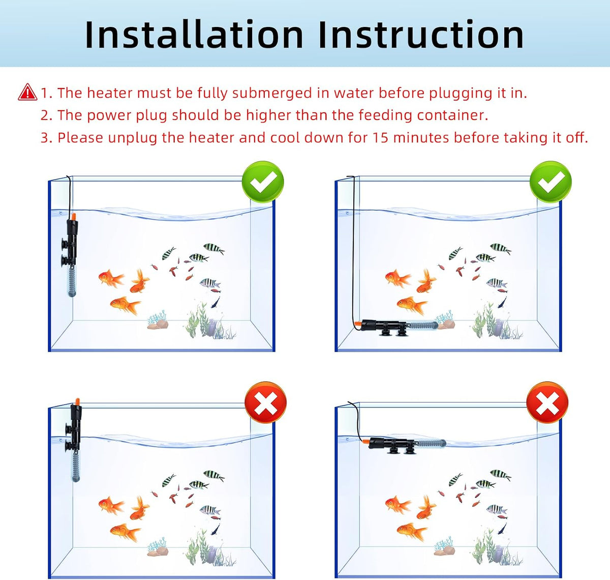Aquarium Heater 25W/50W/100W/200W/300W, Adjustable Knob Fish Tank Heater with Digital Thermometer, Submersible
