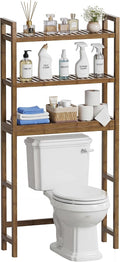 Bathroom Storage Shelf, Bamboo Over-The-Toilet Organizer Rack, Freestanding Toilet Space Saver with 3-Tier Adjustable