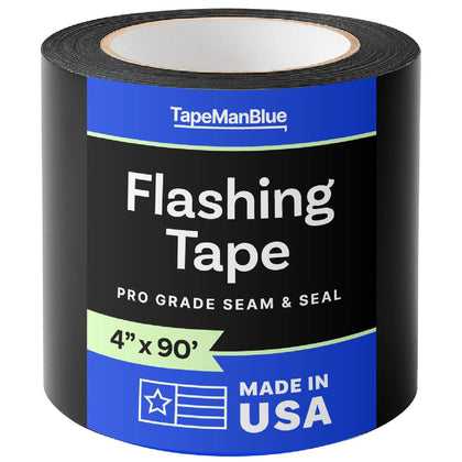 Flashing Tape for Windows and Doors, 4 in x 90 ft Roll, Made in USA, Black Self-Adhesive Flashing Tape Waterproof, UV