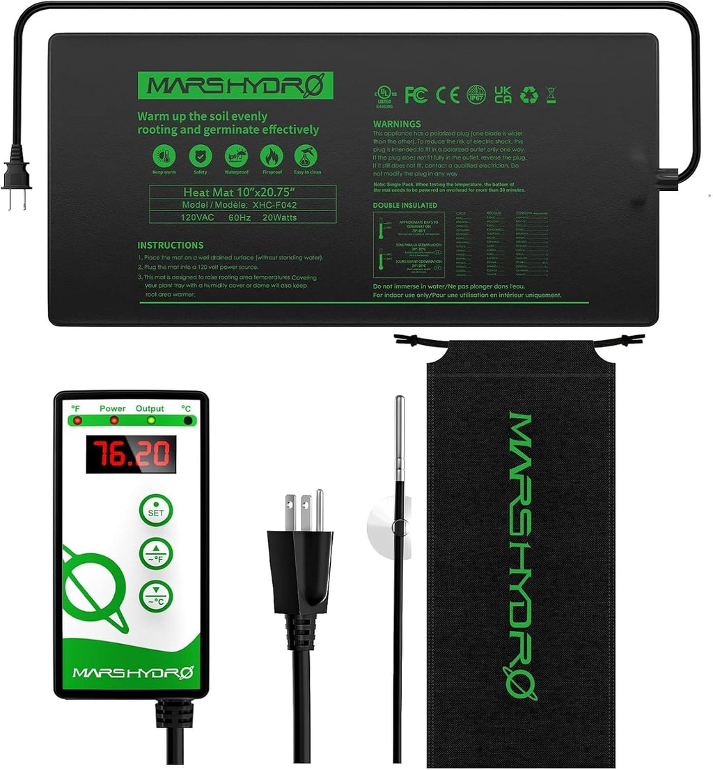 10''x 20.75'' Seedling Heat Mat with Thermostat Combo Set，Heating Pad for for Germination, Indoor Gardening, Greenhouse