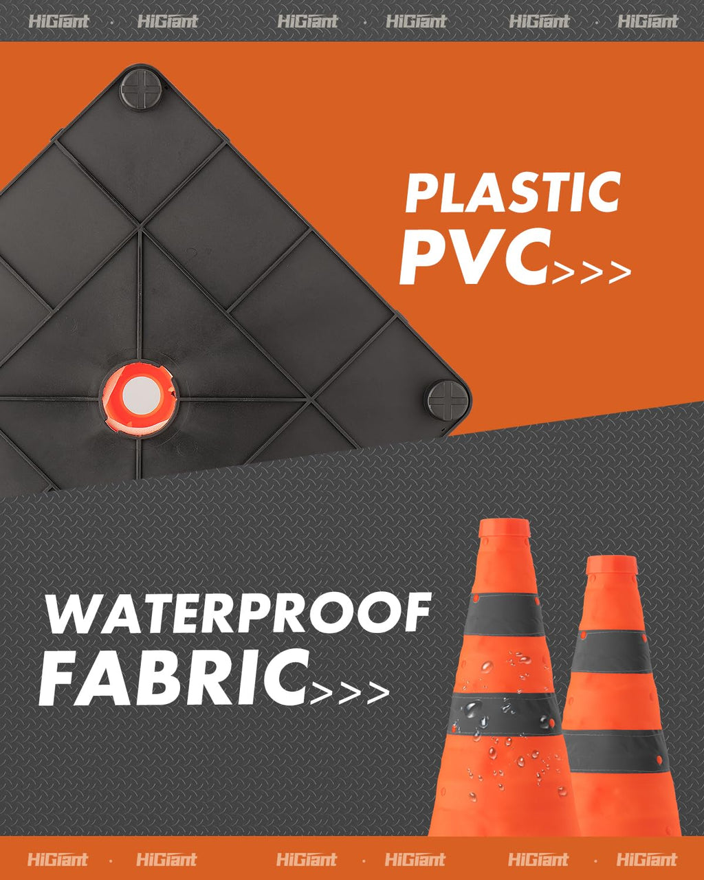 1 Pack 18 Inch Orange Collapsible Traffic Safety Cones, Black Base