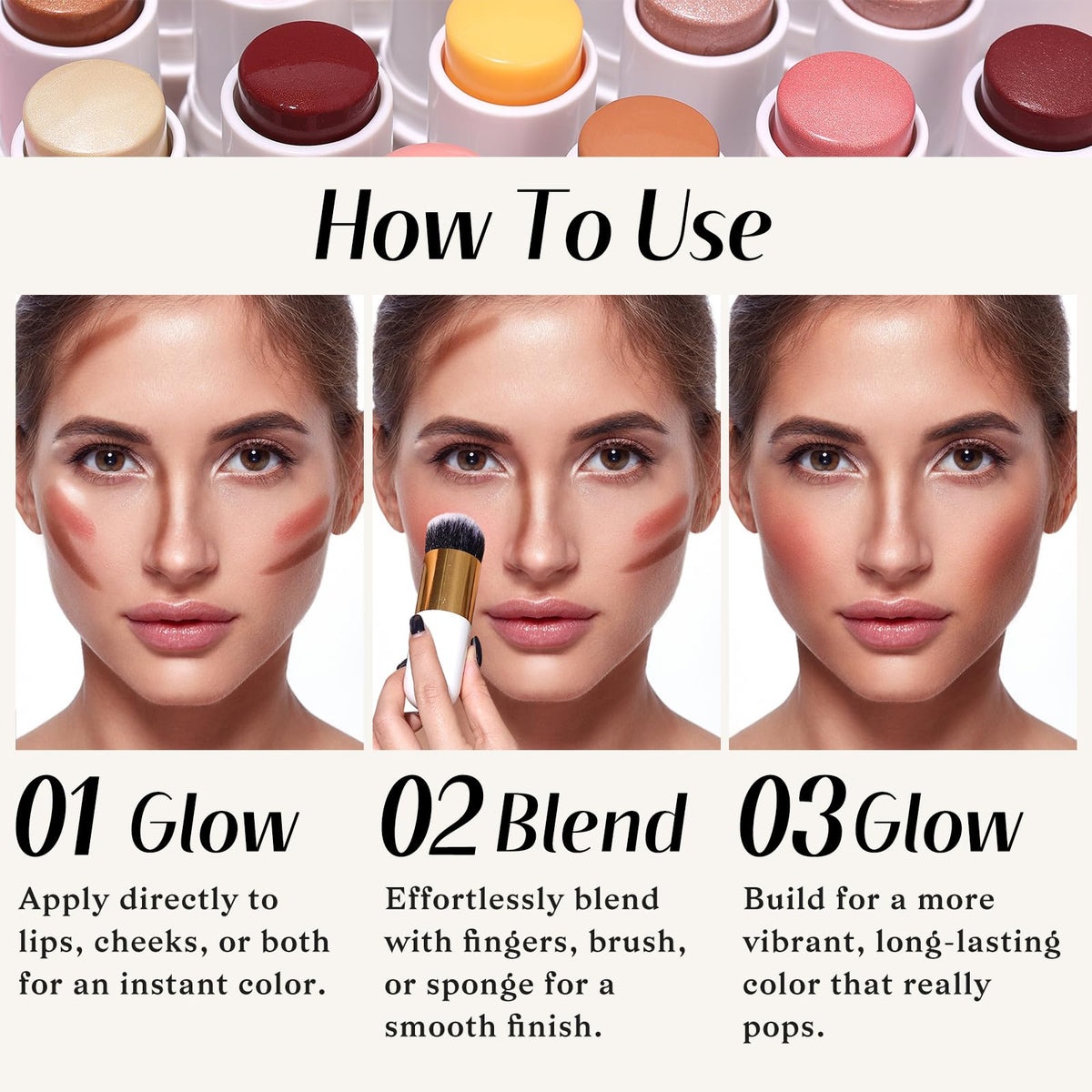 Face Sticks Trio, Blush, Highlighter & Contour Stick for Face Makeup