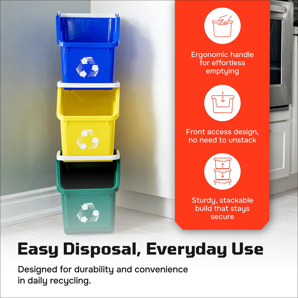 Blue Recycling Bin 6 Gallon Stackable Recycle Bin for Kitchen, Home, Garage, Office – Space Saving Small Recycling