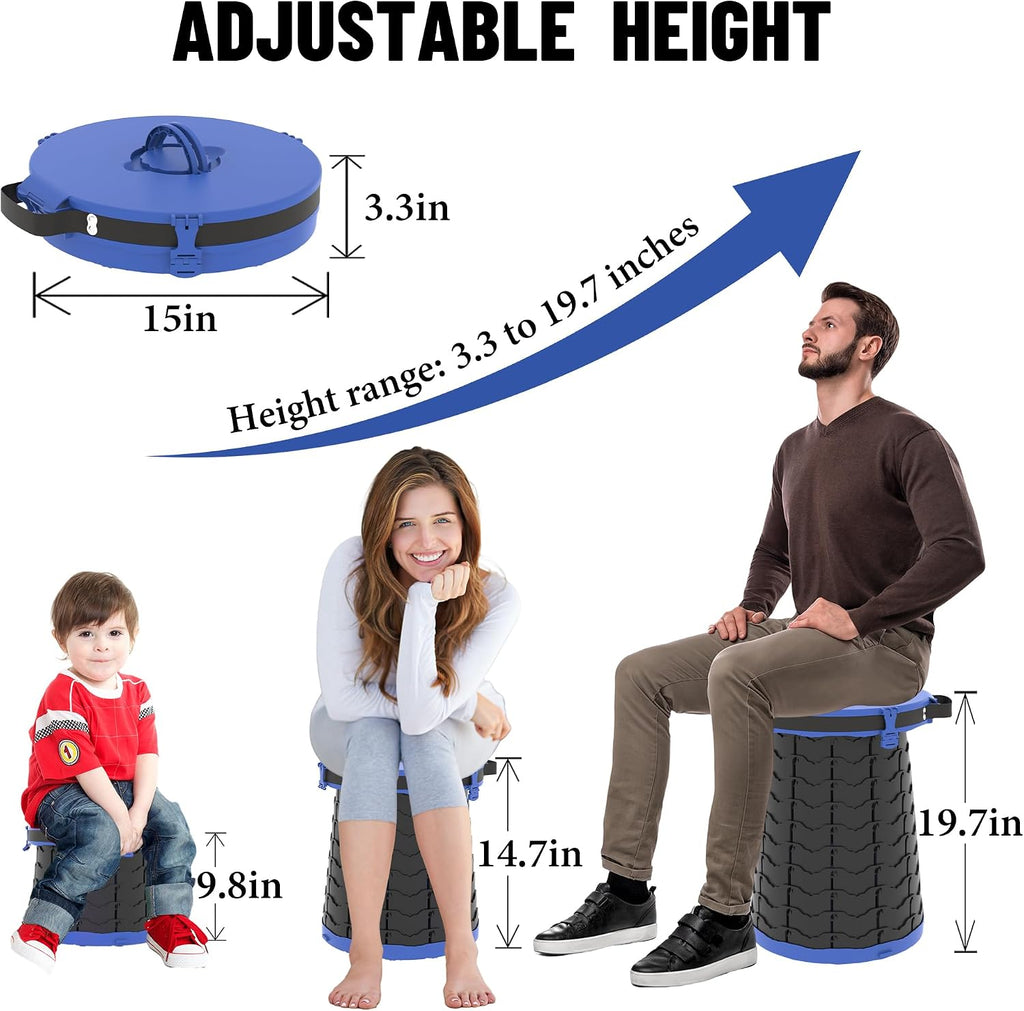 XXL Portable Toilet for Camping,880lbs Capacity,19.7" H Adjustable Outdoor Toilet with 7 Garbage Bags,Porta Potty for