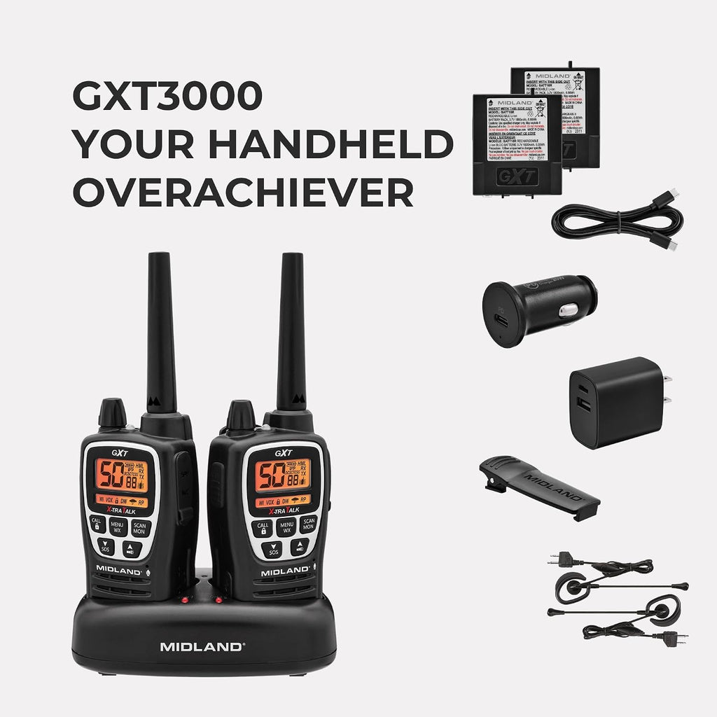 GXT3000 GMRS JIS4 Two-Way Radio, Black/Silver, 2-Pack | 50-Channel, Repeater Capable, Long Range, 142 Privacy Codes