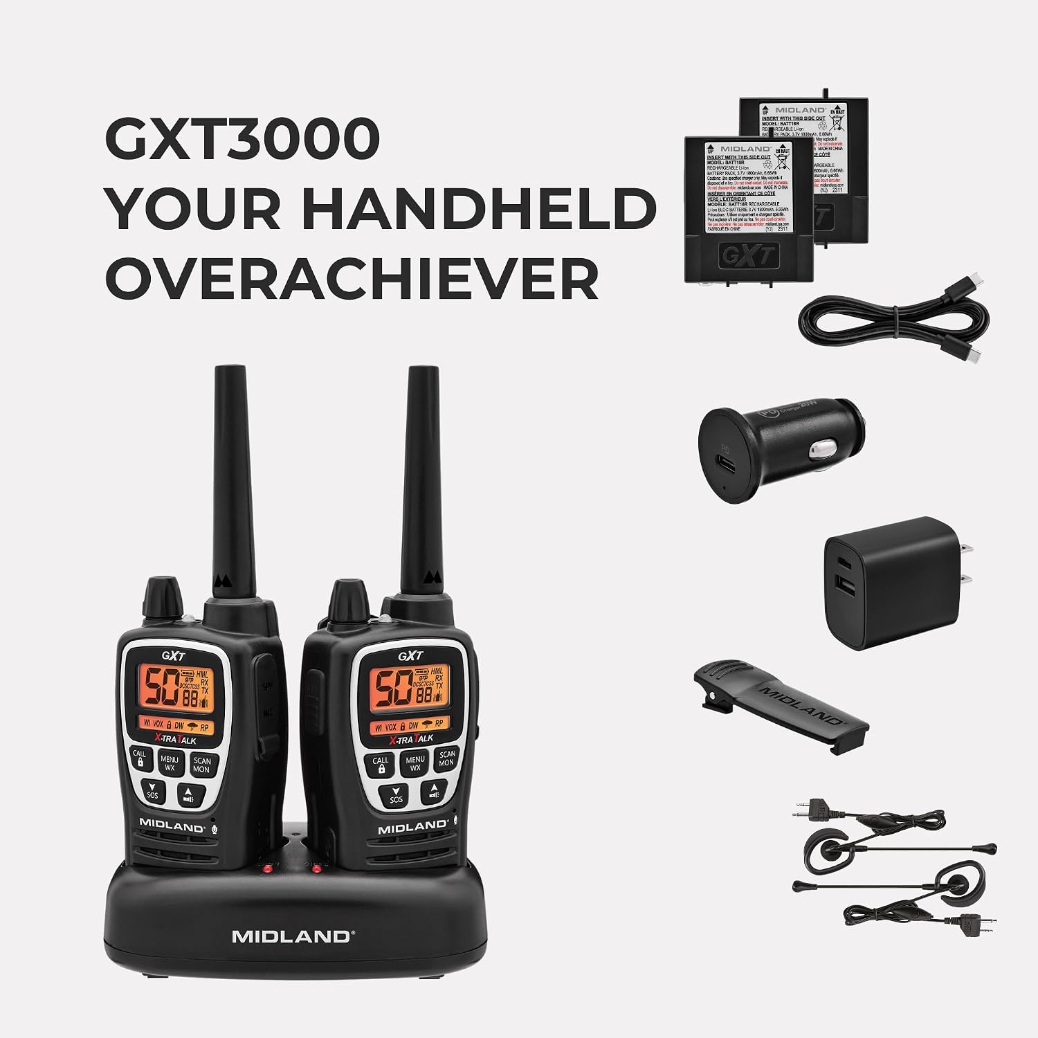 GXT3000 GMRS JIS4 Two-Way Radio, Black/Silver, 2-Pack | 50-Channel, Repeater Capable, Long Range, 142 Privacy Codes
