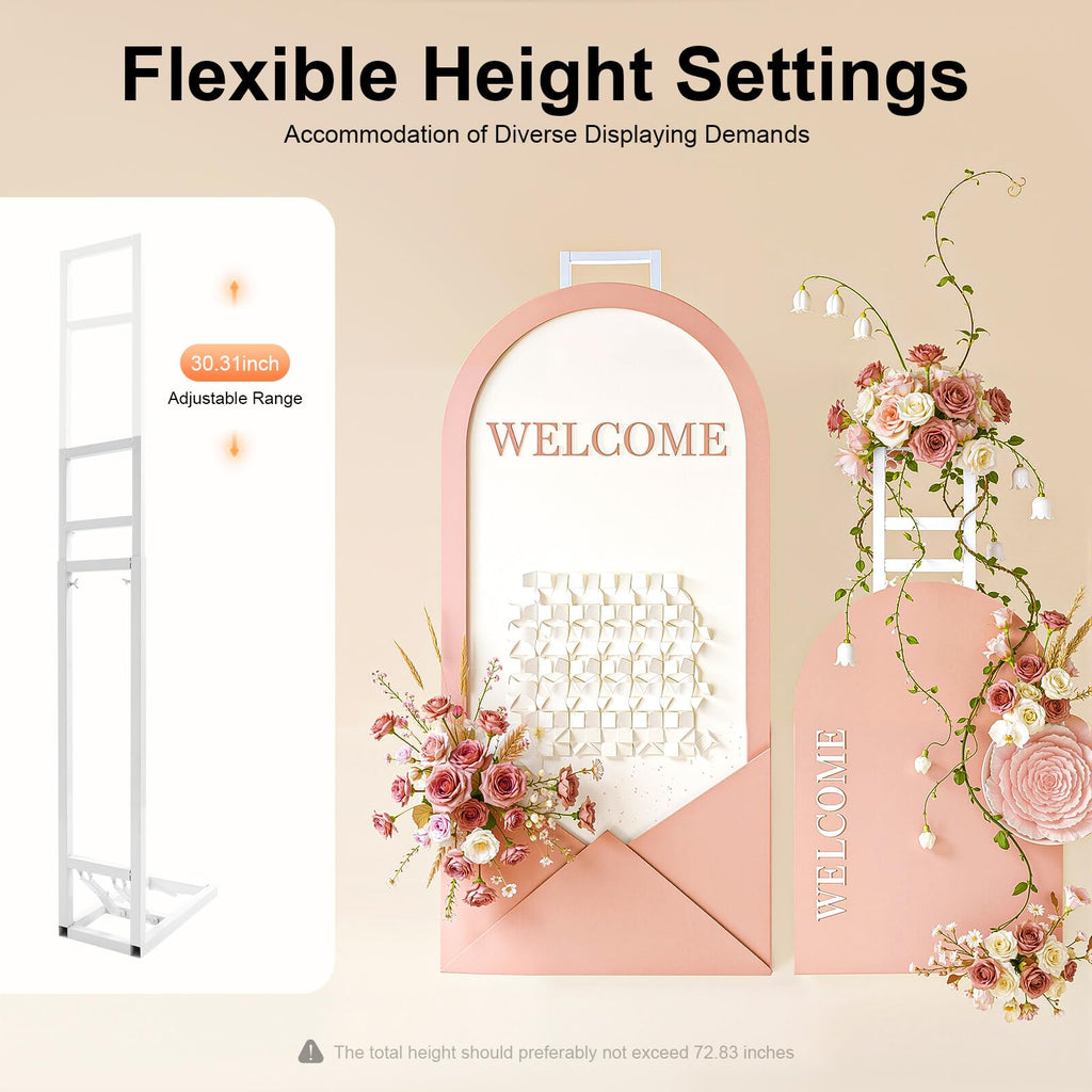 White Square Wedding Backdrop Stand,Metal Arch Backdrop Stand w/Foldable Base,Adjustable Height(1-2m) Rectangle Metal