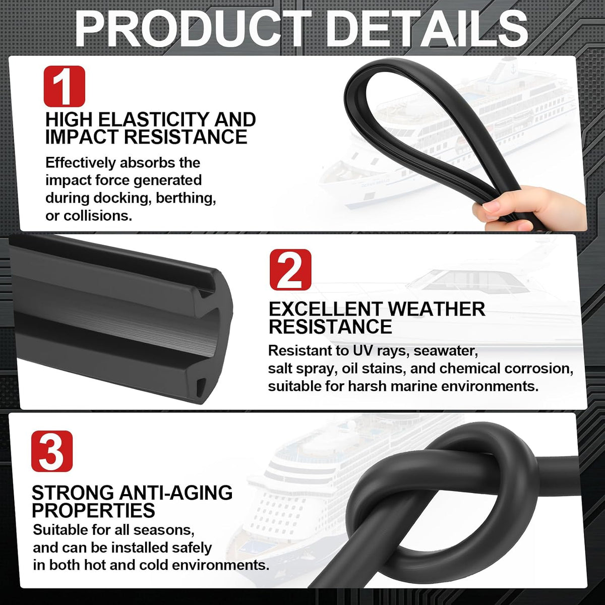 DaisyInner 50 ft Vinyl Rub Rail Insert, 1-3/16 x 1/2 Inch, Black