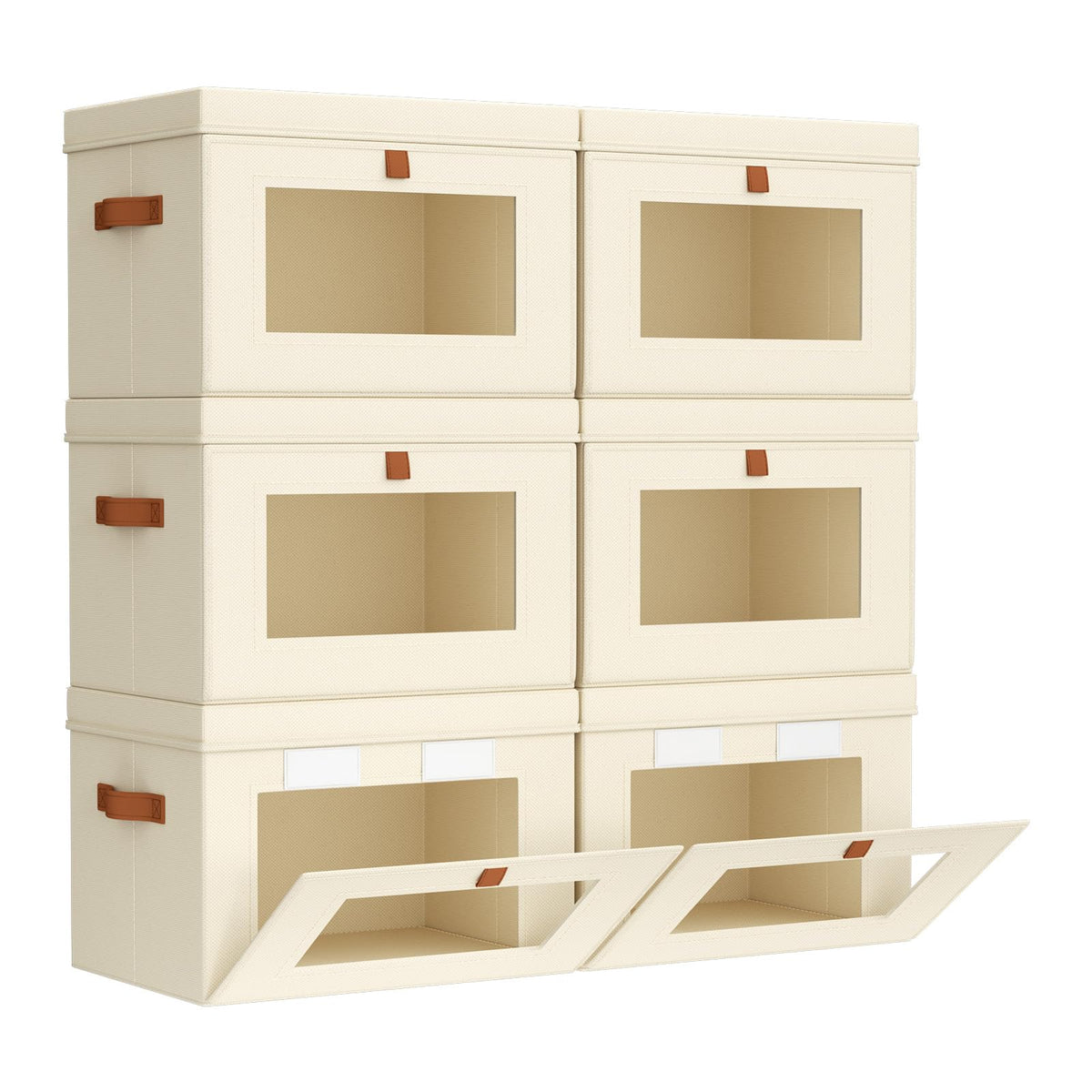 Small Closet Storage Bins - Closet Shelf Organizer with Open Window, 6 Pack, Beige
