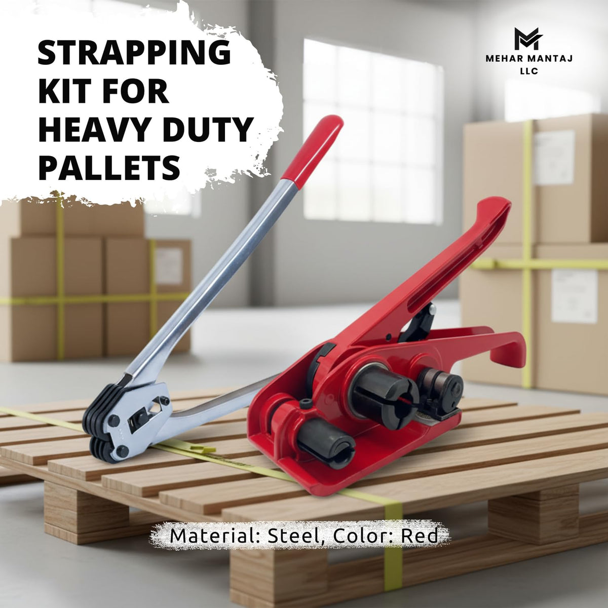 Strapping Kit for Heavy Duty Pallet Packaging – Manual Steel Banding Tool Set | Tough Portable Strap Kit for Freight