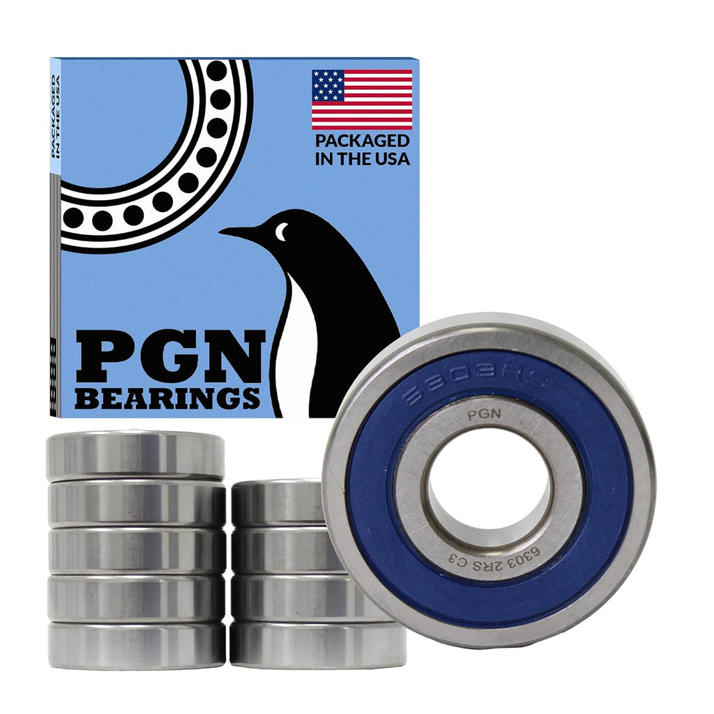 PGN 6303-2RS (10 Pack) Ball Bearing 17x47x14mm Chrome Steel Sealed