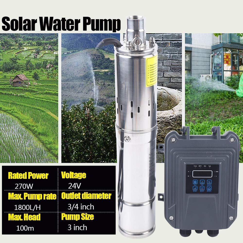 Deep Well Submersible Pump, DC 24V Solar Pump 3" Solar Submersible Pump High Pressure Solar Water Pump MPPT