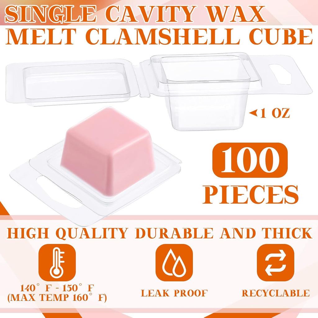 Wax Melt Molds Clear Empty Plastic Wax Melt Clamshells Container Pet Single Cube 1 oz Candle Molds for DIY Chocolates