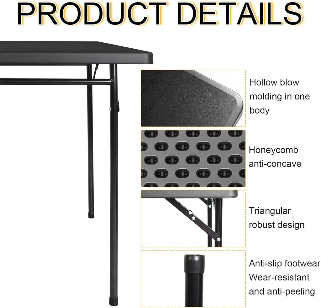 3ft Rectangular Folding Table, All-Occasion Plastic Event Table for Indoor and Outdoor, Portable Desk, Camping