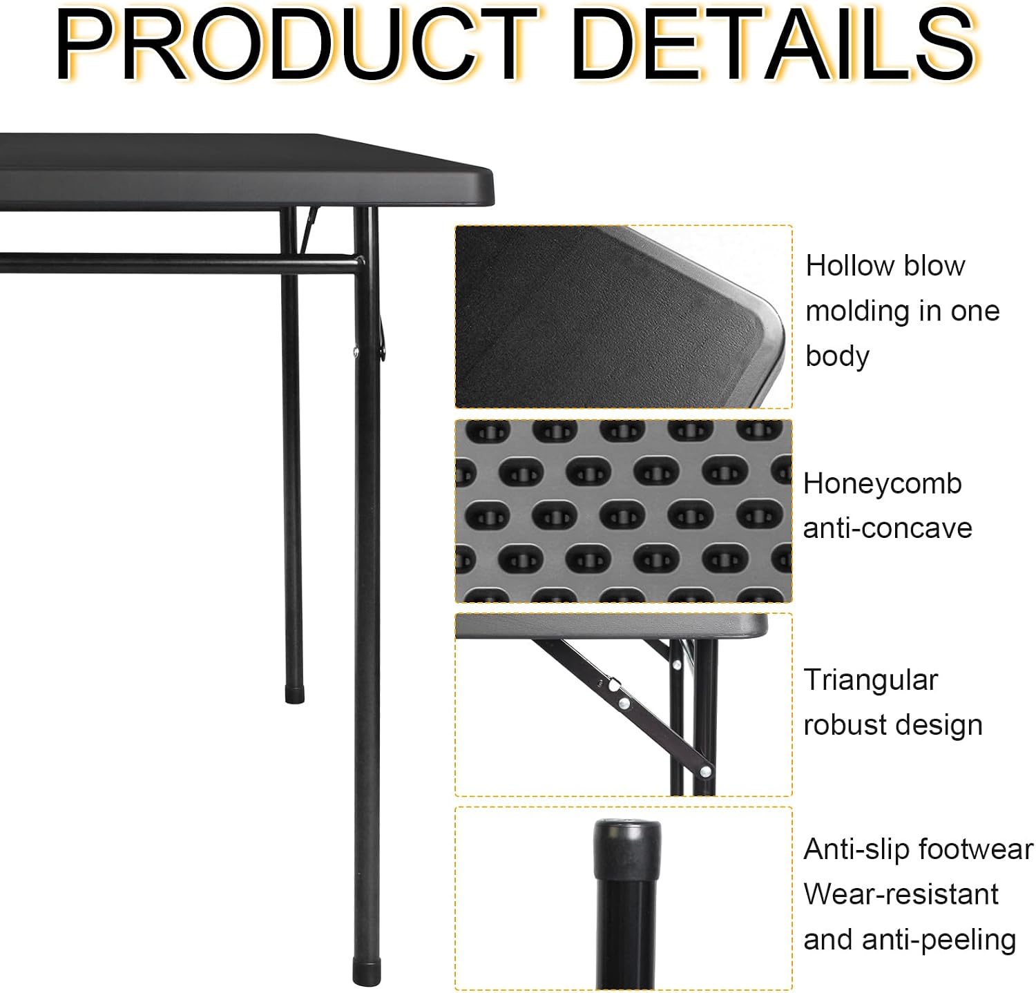 3ft Rectangular Folding Table, All-Occasion Plastic Event Table for Indoor and Outdoor, Portable Desk, Camping