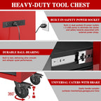 60'' Rolling Tool Chest Combo, 18-Drawer Heavy Duty Steel Tool Cabinet with Power Outlet, Locking System & Wheels