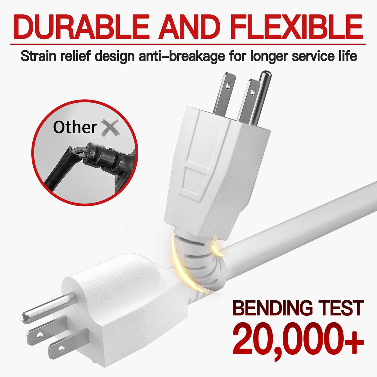 Skrizcable 16/3 Short Extension Cord 20FT 2Pc, White Extension Cord Indoor