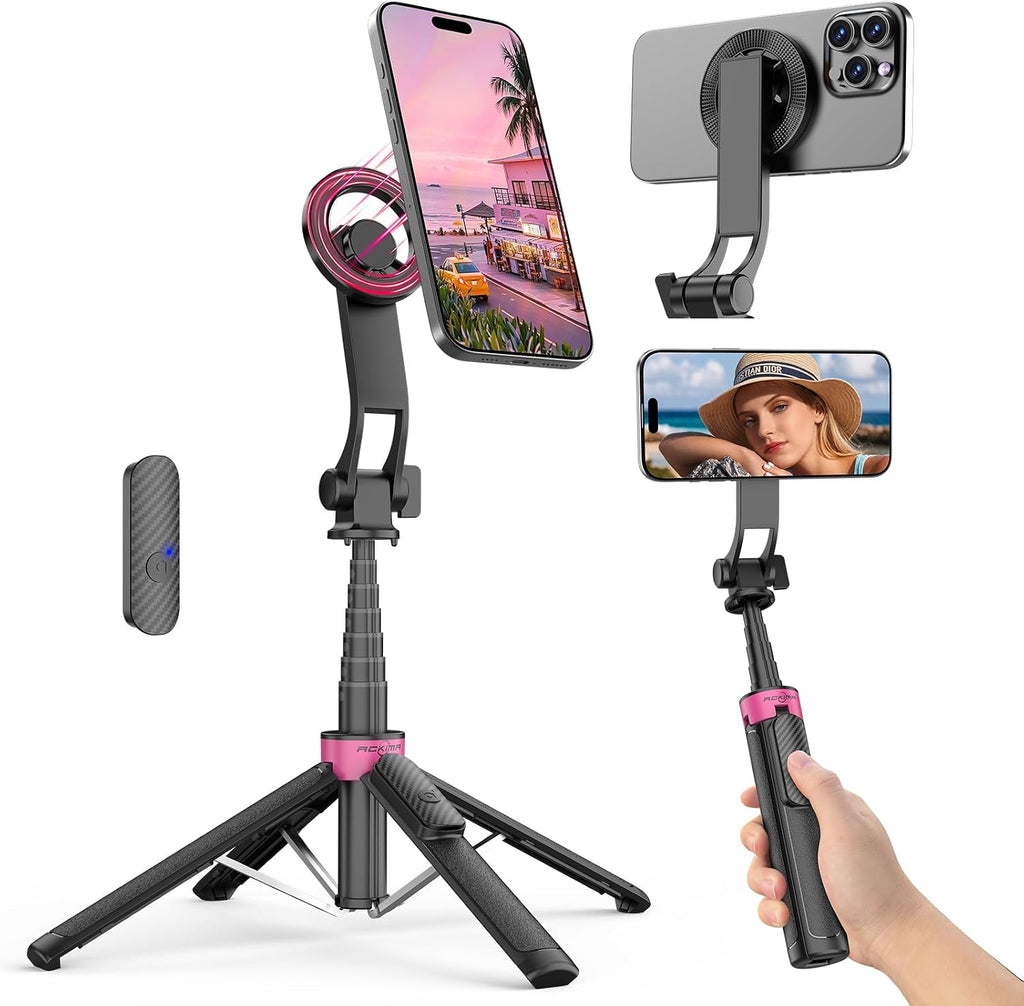 37" Magnetic Phone Tripod, 4-Leg Base with Wireless Remote | 360° Rotation, 3-in-1 Design, Wireless Remote and