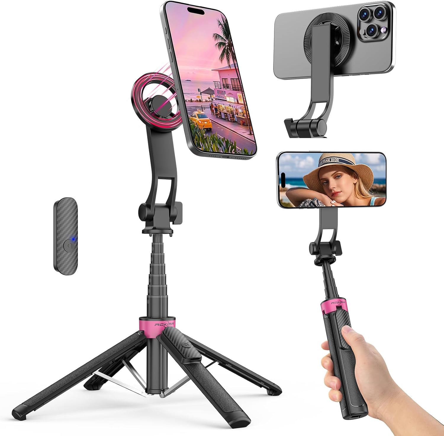 37" Magnetic Phone Tripod, 4-Leg Base with Wireless Remote | 360° Rotation, 3-in-1 Design, Wireless Remote and