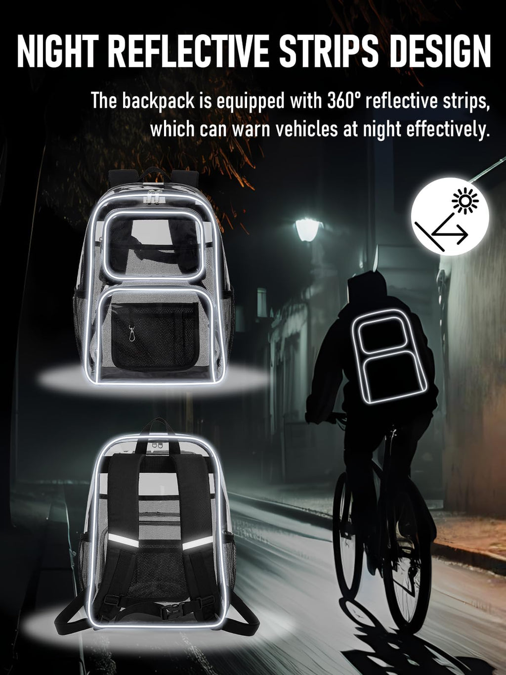 Clear Backpack Heavy Duty 17" Large PVC Bookbag with Reflective