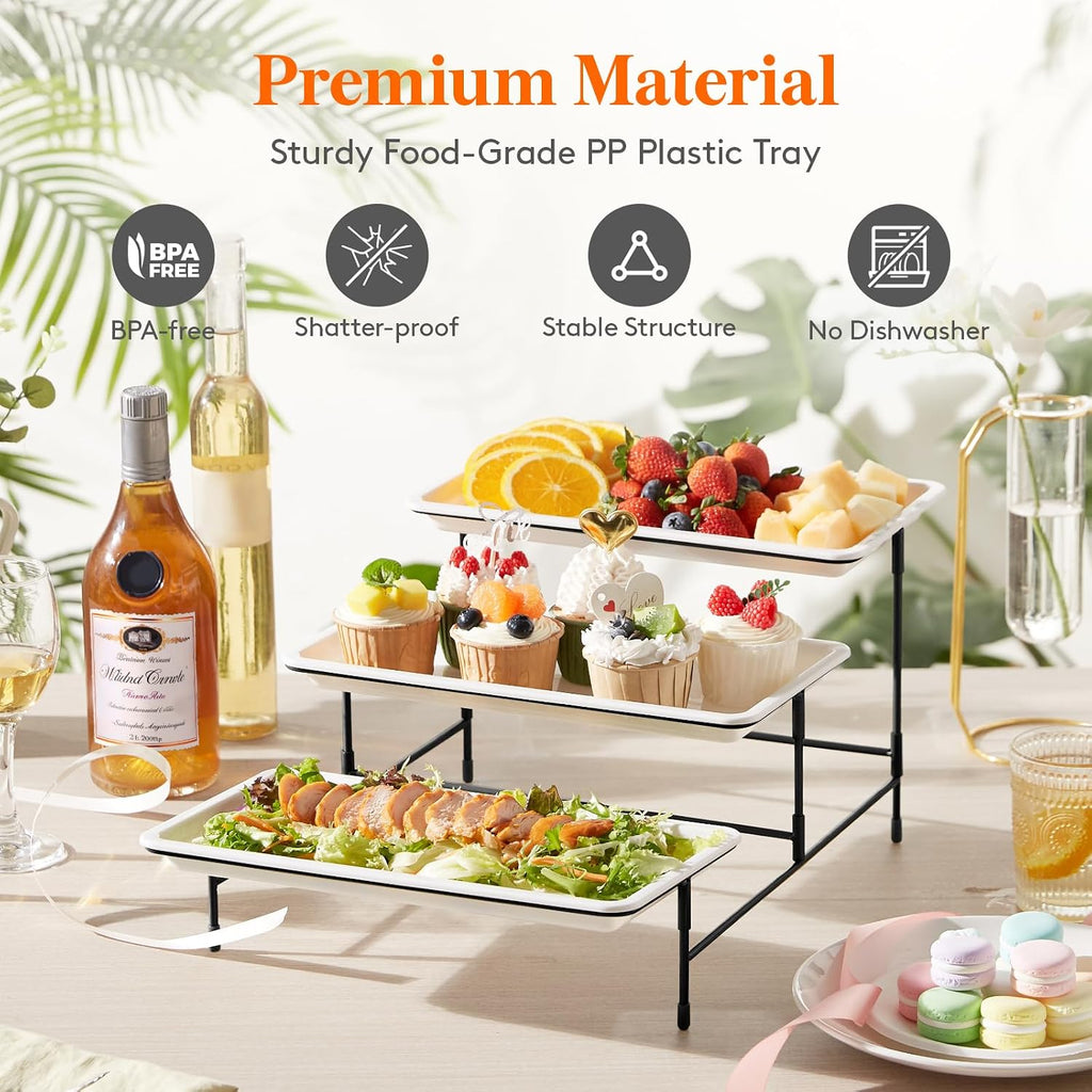 3 Tier Serving Tray for Party, Plastic Tiered Food Serving Platters