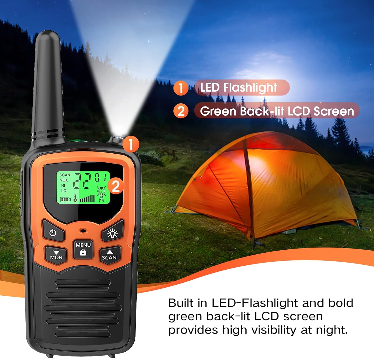 Walkie Talkies, MOICO Long Range Walkie Talkies for Adults with 22 FRS Channels, Family Walkie Talkie with LED