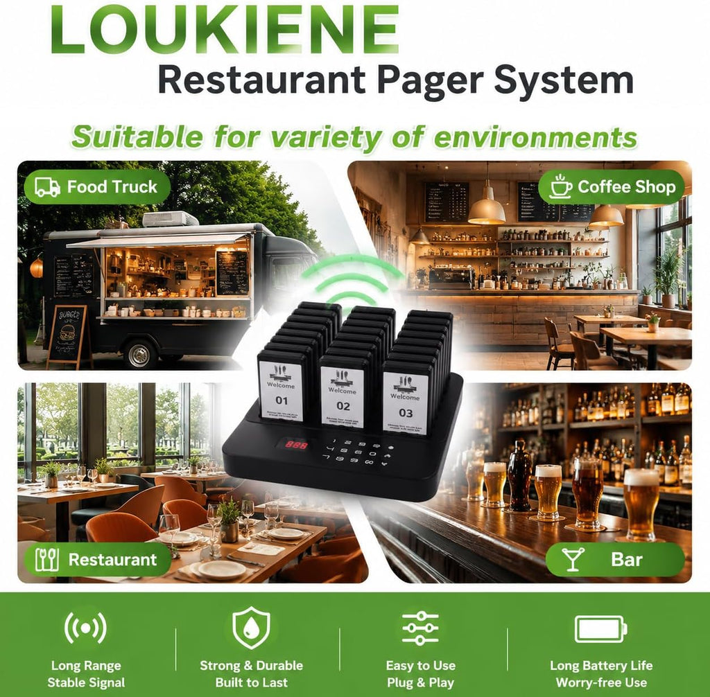 Restaurant Pager System, 24 Pagers Wireless Customer Paging System