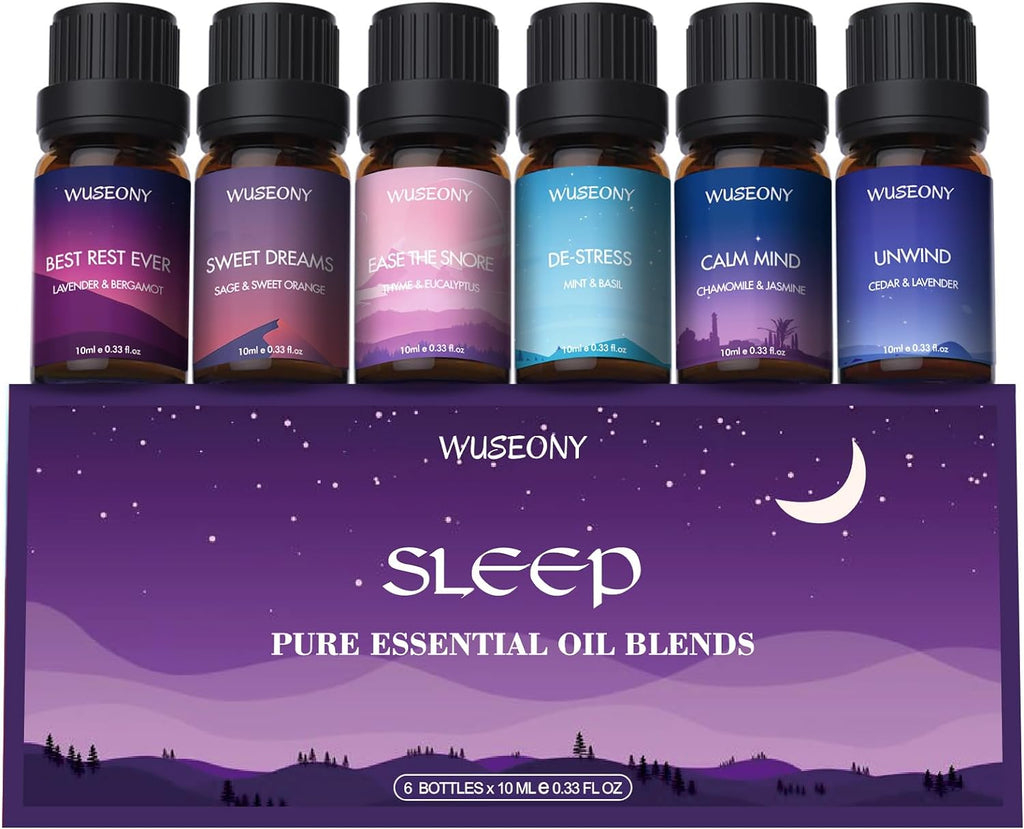 Sleep Essential Oils Set for Diffusers for Home, Set of 6 Essential Oil Blend Aromatherapy - Eucalyptus, Jasmine