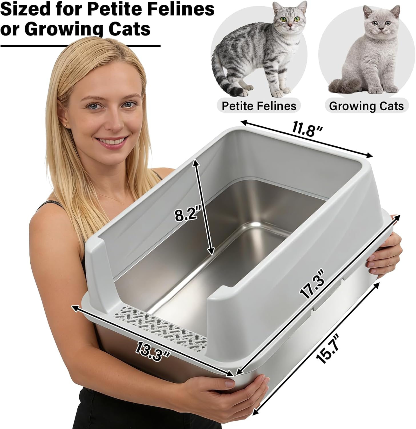 Stainless Steel Litter Box with Lid, Metal Litter Box High Sides, Low Entry Litter Boxes with Scoop and