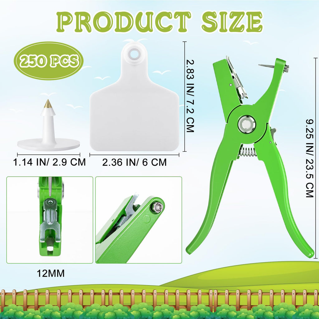 250 Pcs Blank Cattle Ear Tags with Pliers, Large White Plastic Tags