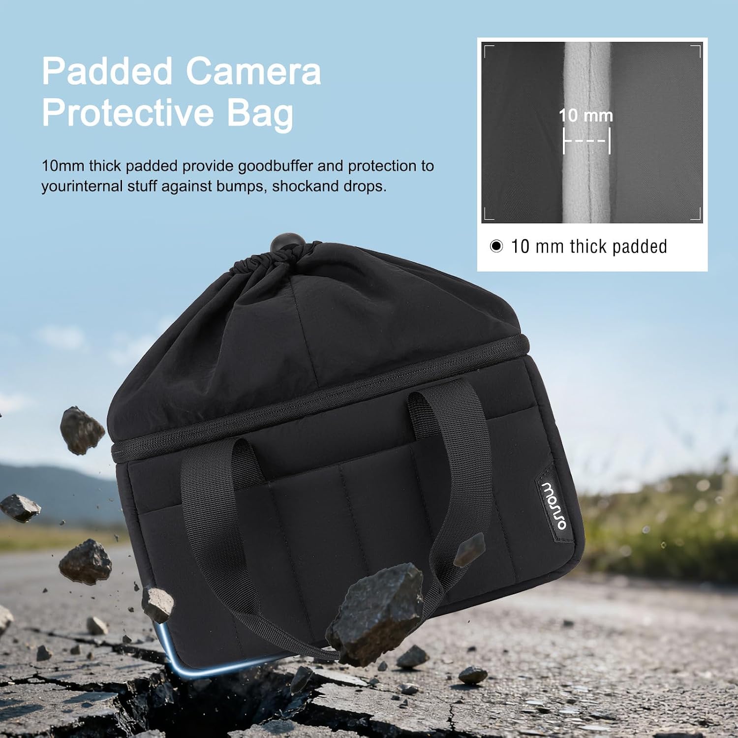 Camera Bag Camera Crossbody Sling Bag, Black | SLR DSLR Mirrorless Camera Bags, Quilted Puffy Padded Shockproof