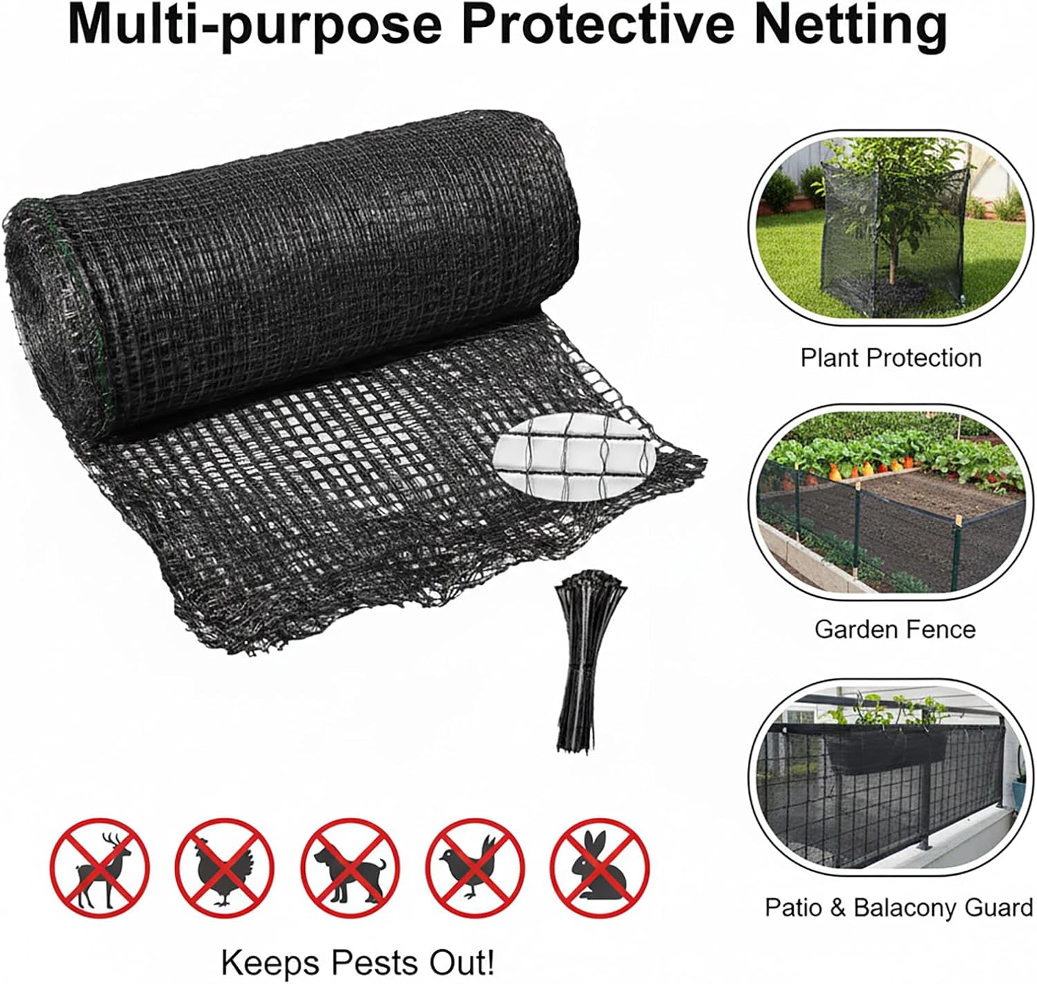 5x100 FT Deer Fence Netting, Plastic Mesh Roll, Garden Protection, Black