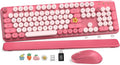 Wireless Keyboard and Mouse Combo, Round Keycaps, Magnetic Wrist Rest, Pink | Full-Size Retro Typewriter-Style