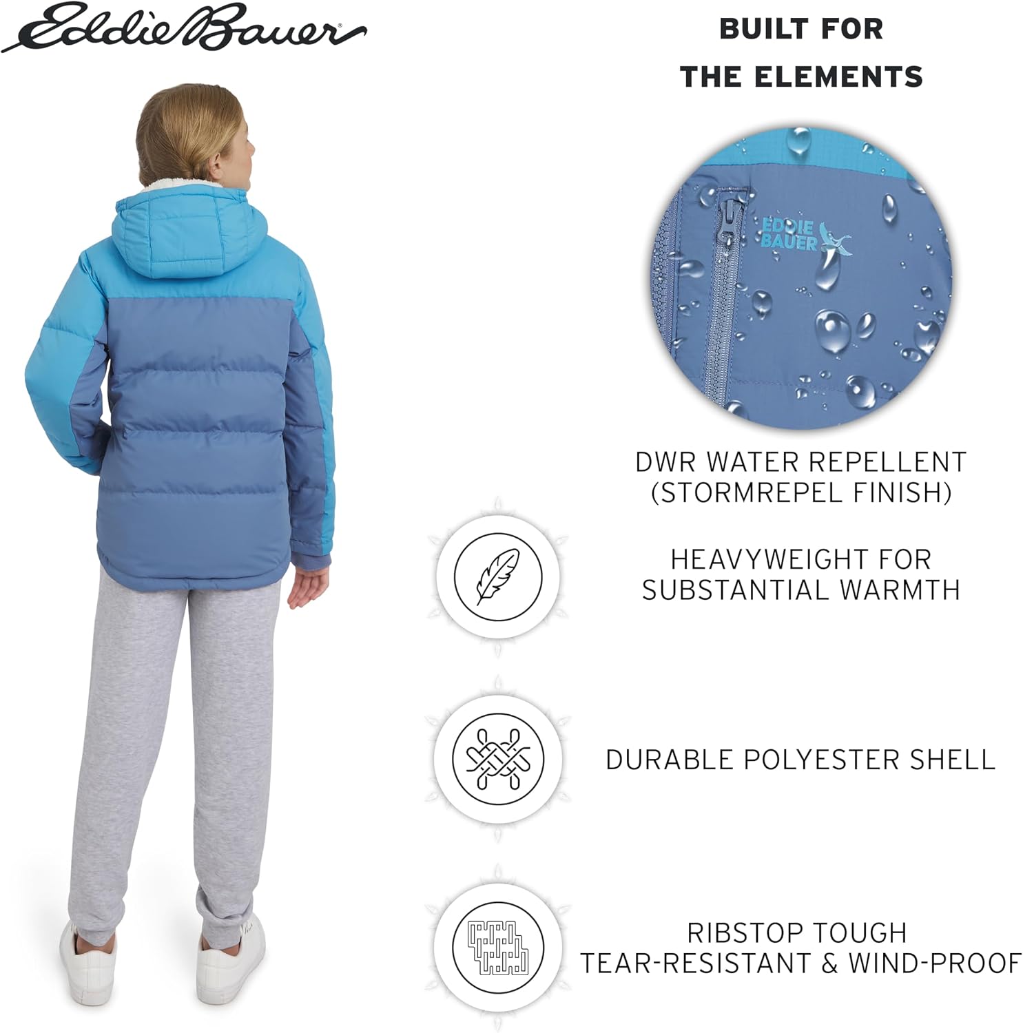 Eddie Bauer Girls' Classic Heavyweight Faux Fur Lined Hooded Insulated Down Jacket