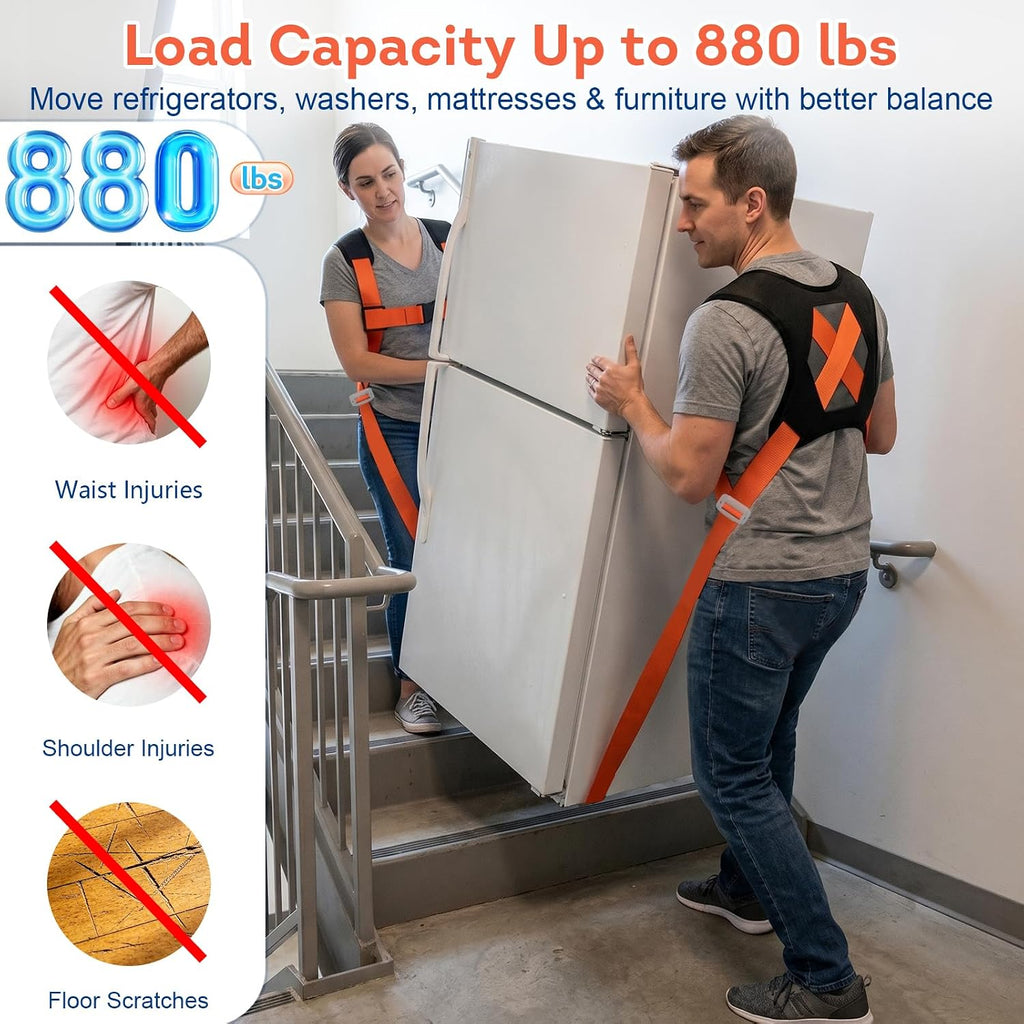Moving Straps for Lifting 2-Person: Heavy Duty Furniture Appliance | Shoulder Forearm Mode Padded Back Support 2