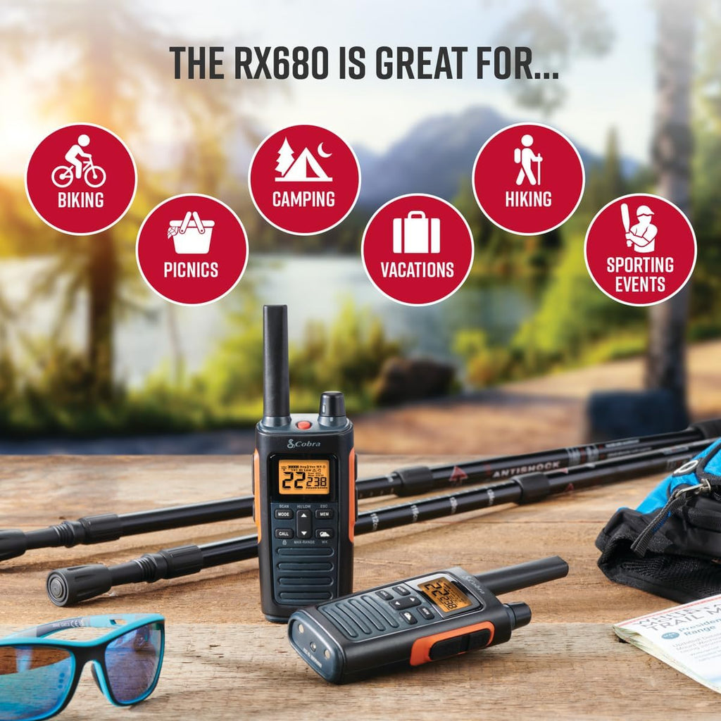 RX680 Walkie Talkies (2-Pack), IP54 Water Resistant Design | Rugged & Splashproof Two Way Radios Long Range, 60