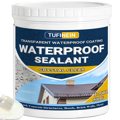 Waterproof Sealant 17.6 Oz Clear, TUFINEIN Transparent Waterproof Coating Water-Based Invisible Agent Roofs, Walls
