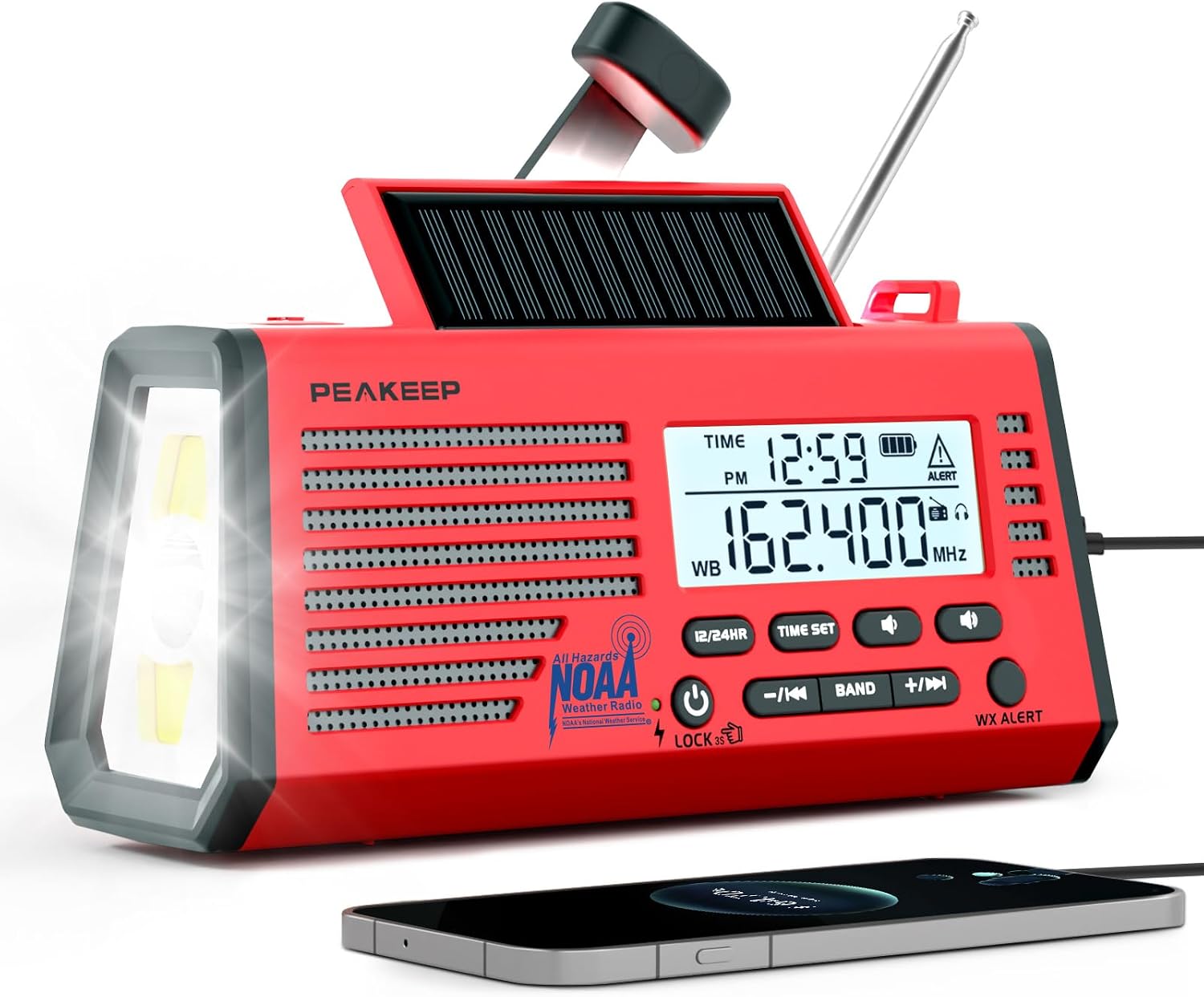 Emergency Radio NOAA Weather Alert Battery Solar Crank Powered | AM FM SW Portable Radio, Rechargeable Battery