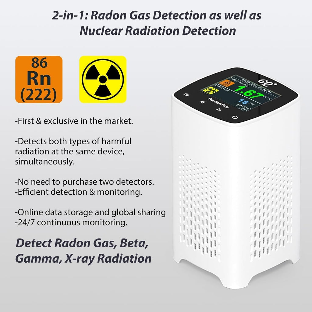 RadonPro Radon Detector and Geiger Counter 2-in-1 Remote Monitoring App | Monitor radon and nuclear radiation