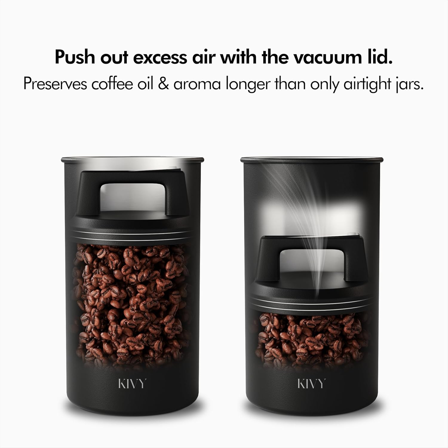 Vacuum Coffee Canister - Push Lid Preserves Coffee Aroma & Oil | Stainless Steel Airtight Coffee Canister - Container