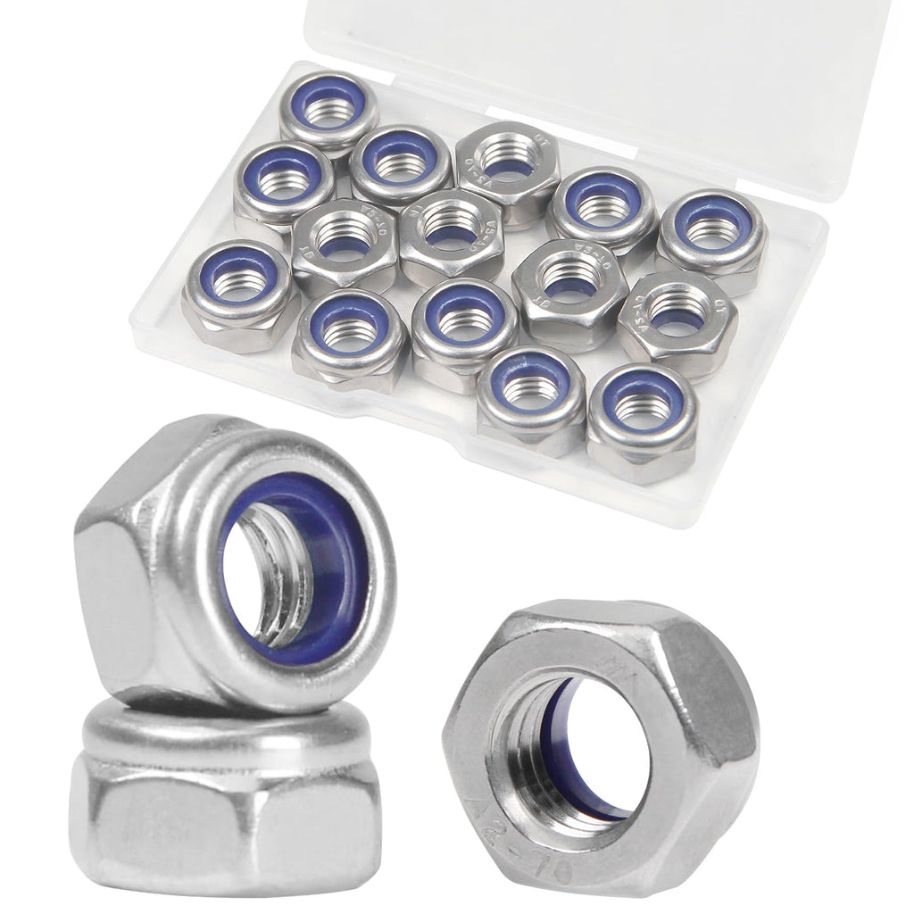 15Pcs M10 x 1.5mm Lock Nuts, Metric Nylon Insert Hex Locknuts for M10 Bolts