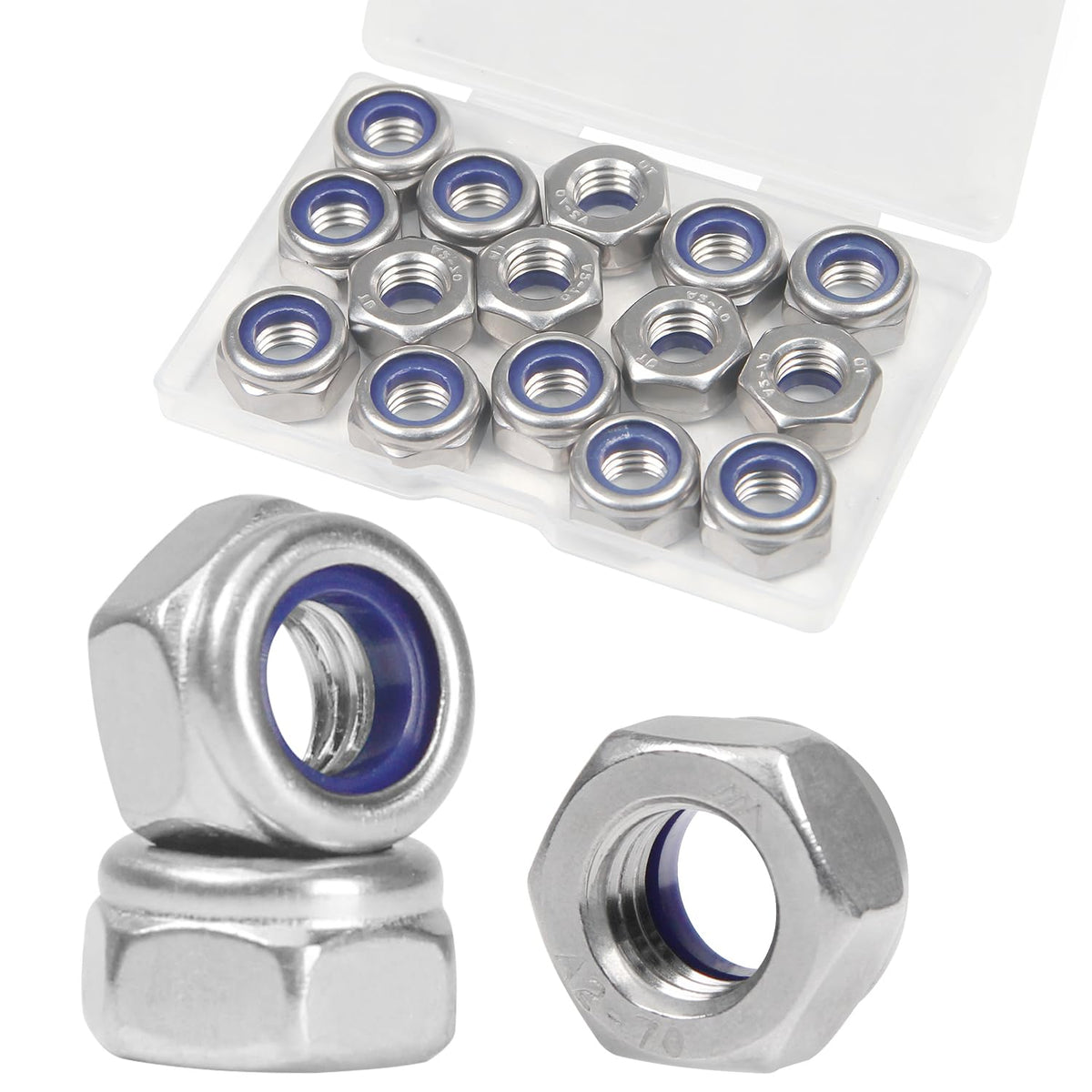 15Pcs M10 x 1.5mm Lock Nuts, Metric Nylon Insert Hex Locknuts for M10 Bolts