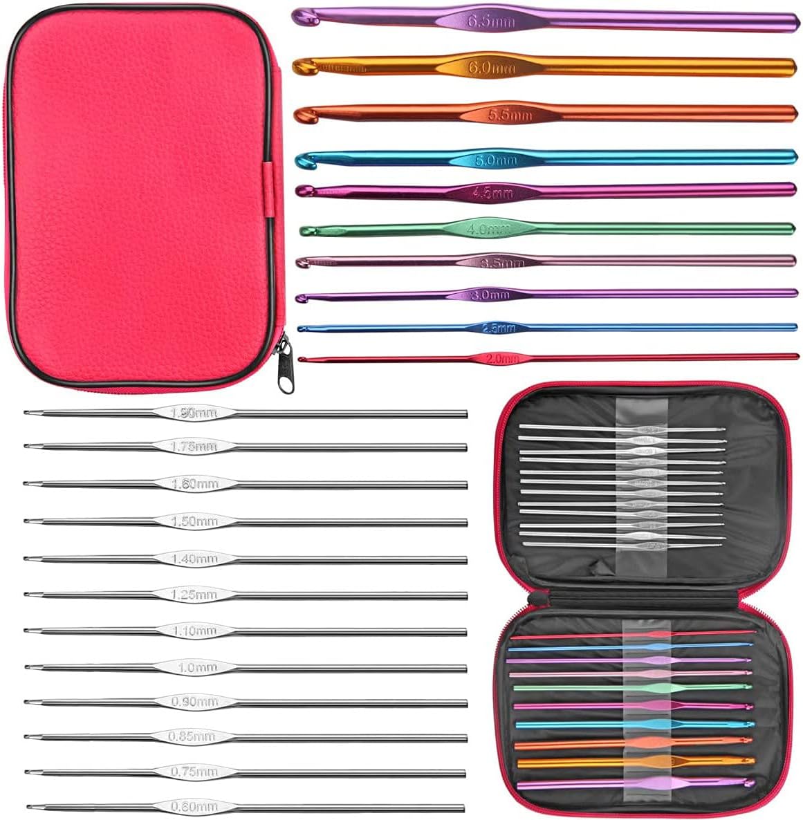 100 Pcs Crochet Hook Set with Yarn Knitting Needles Sewing Tools Full Set Knit Gauge Scissors Stitch Holders