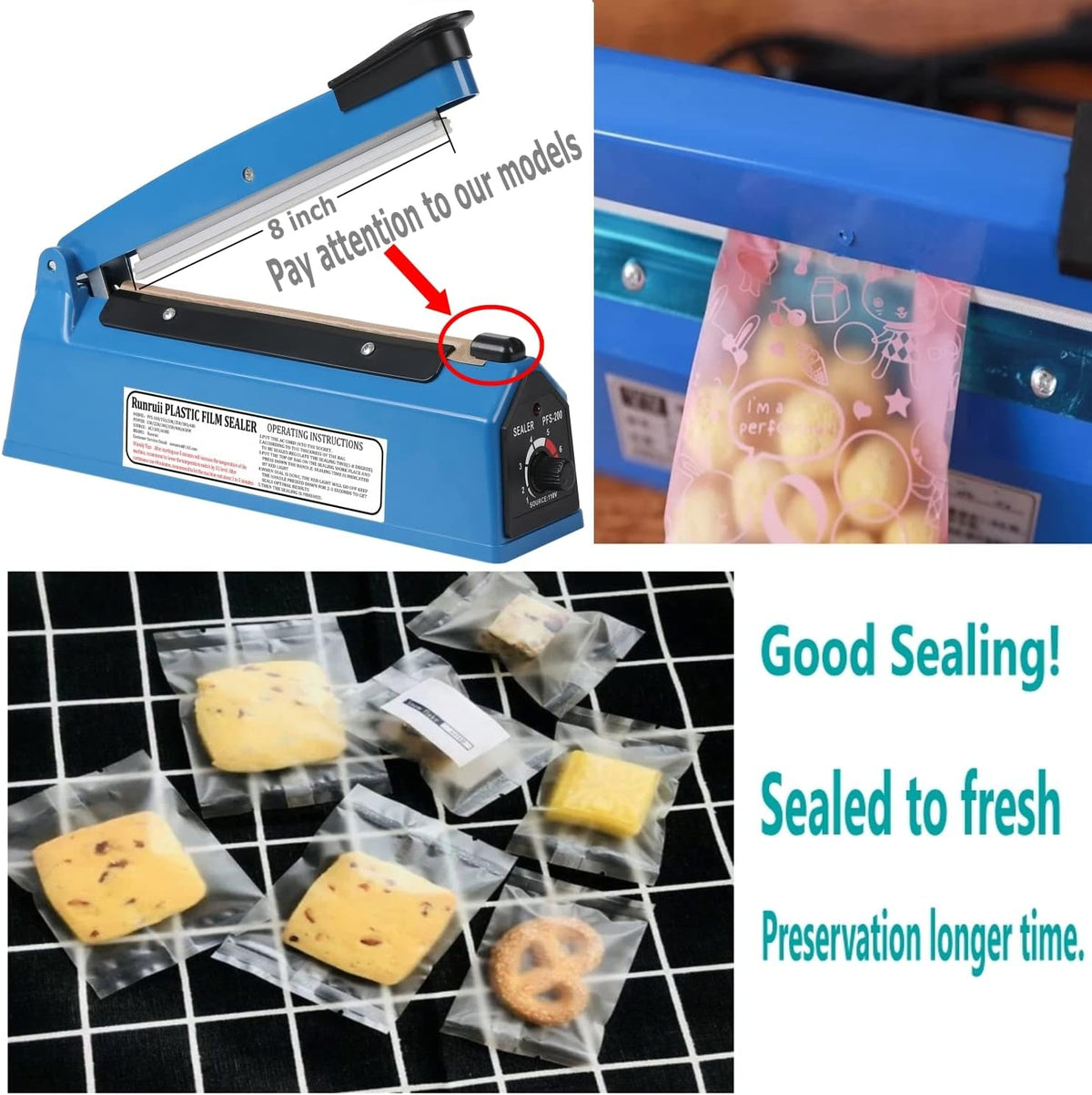 Impulse Heat Sealer 8 inch Impulse Bag Sealer Poly Bag Sealing Machine Heat Sealing Machine with Replacement Kit for
