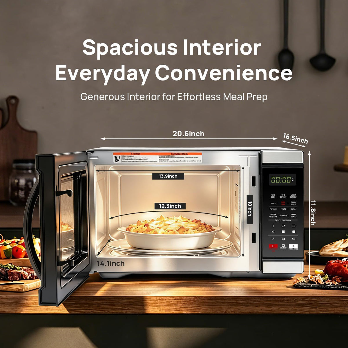 1000 Watt Microwave Countertop Ovens, Black Digital Small Microwave 1.1 Cu Ft, Large Microwave 6 Auto Cooking, Eco