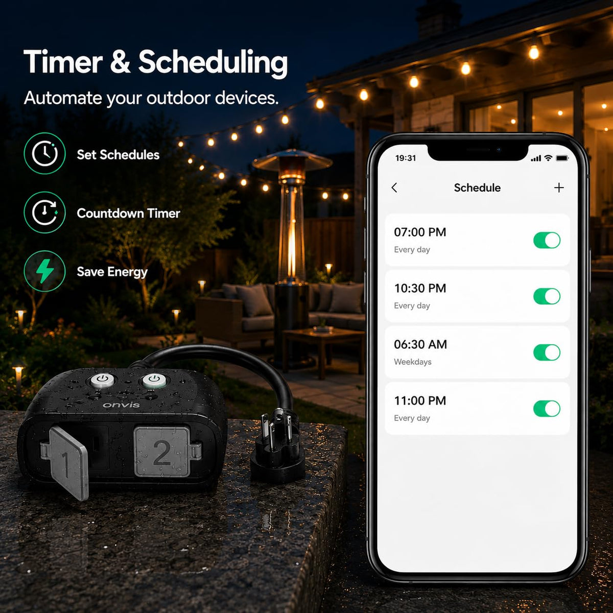 Outdoor Smart Plug, Matter Over Thread, Energy Monitoring, IP65