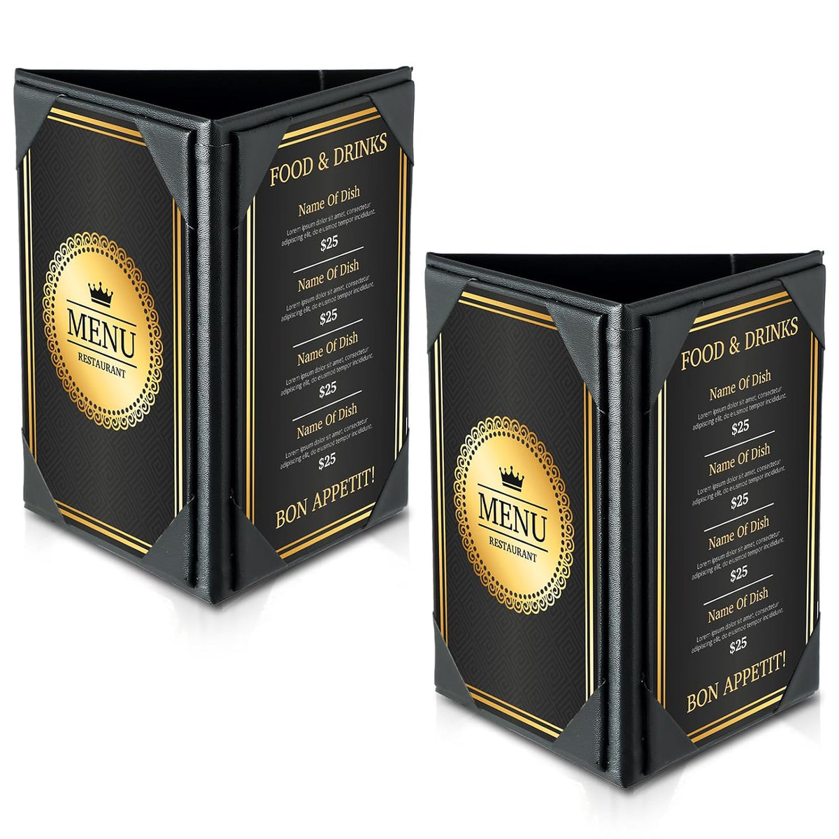 Leather Table Tent Triangle Menu Holders 4" x 6", 2 Pack 3-Side