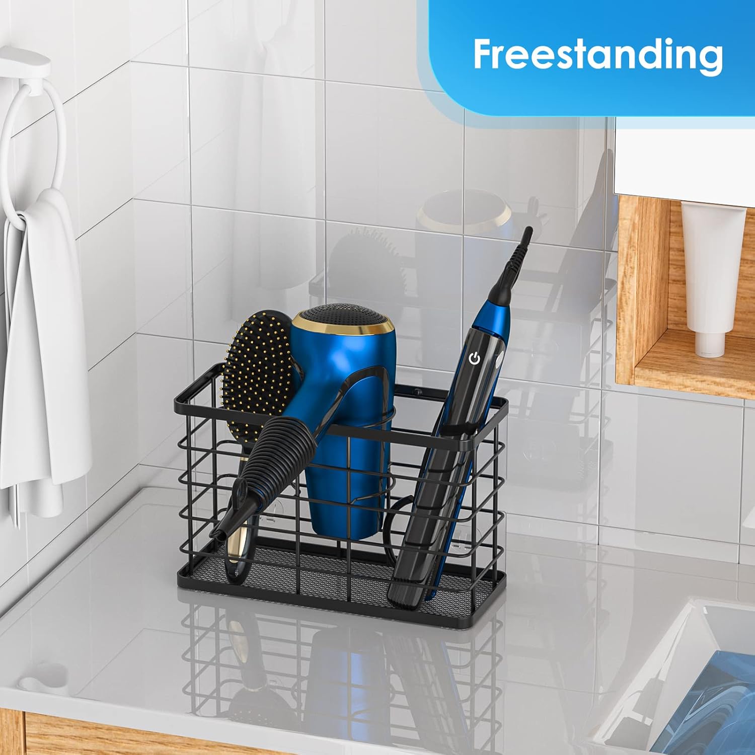 Hair Tool Organizer, Dryer Holder, 3 in 1 Blow Bathroom Organizer Wall Mounted/Cabinet Door for Flat Iron, Curling