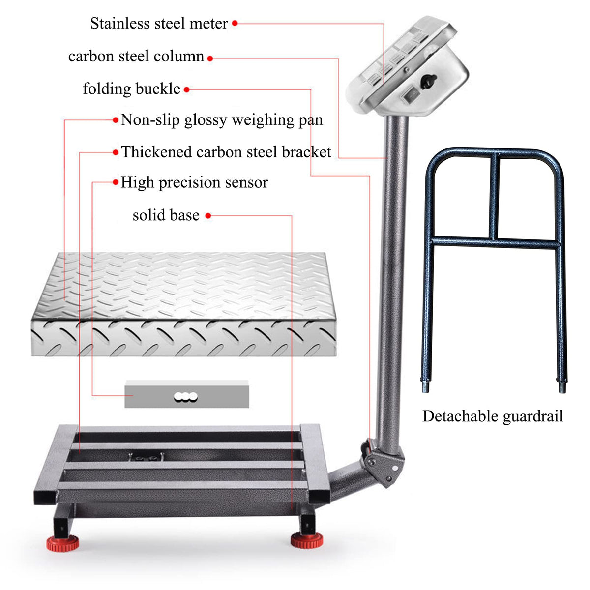 660lb Industrial Platform Scale with Removable Guardrail, LB/KG